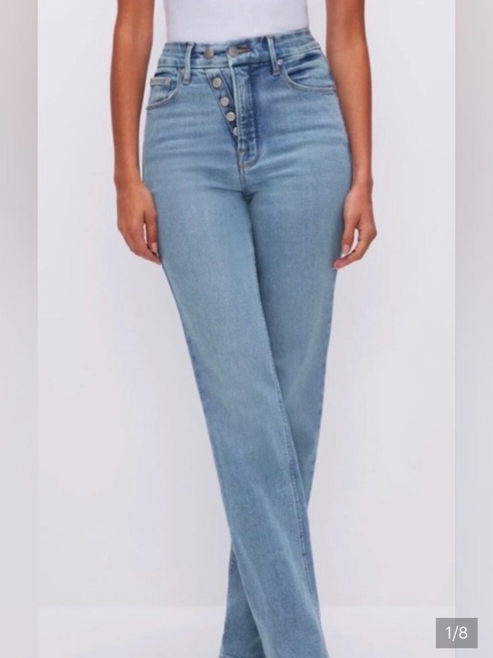 Good American Good Icon Straight Leg High-Rise Jeans - Light Blue | Size 8